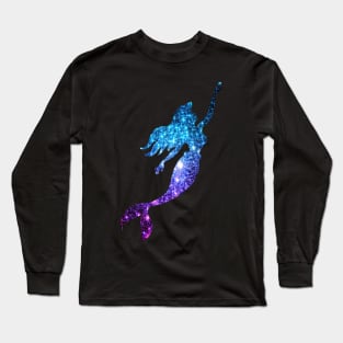Teal and Purple Ombre Faux Glitter Mermaid Silhouette Long Sleeve T-Shirt